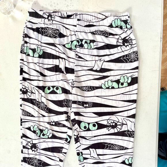 Halloween Mummy Print PJ Jogger Pants Size L Black/White/Orange - Picture 1 of 7